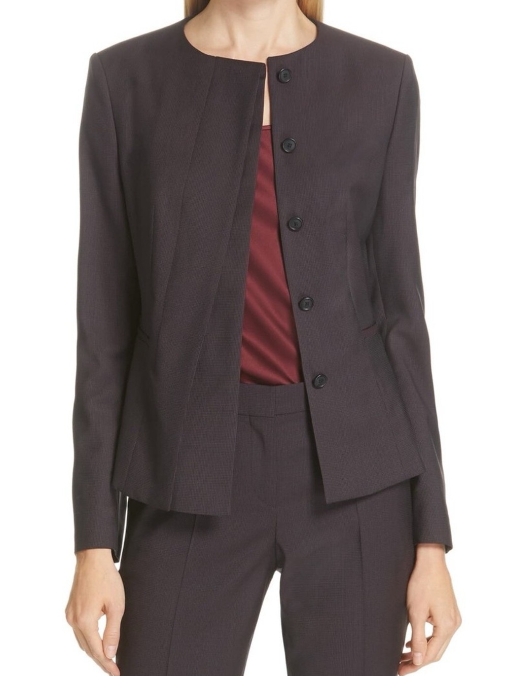 BOSS Jadela Mini Houndstooth Asymmetrical Blazer and Cigarette Pant Suit - sz 2